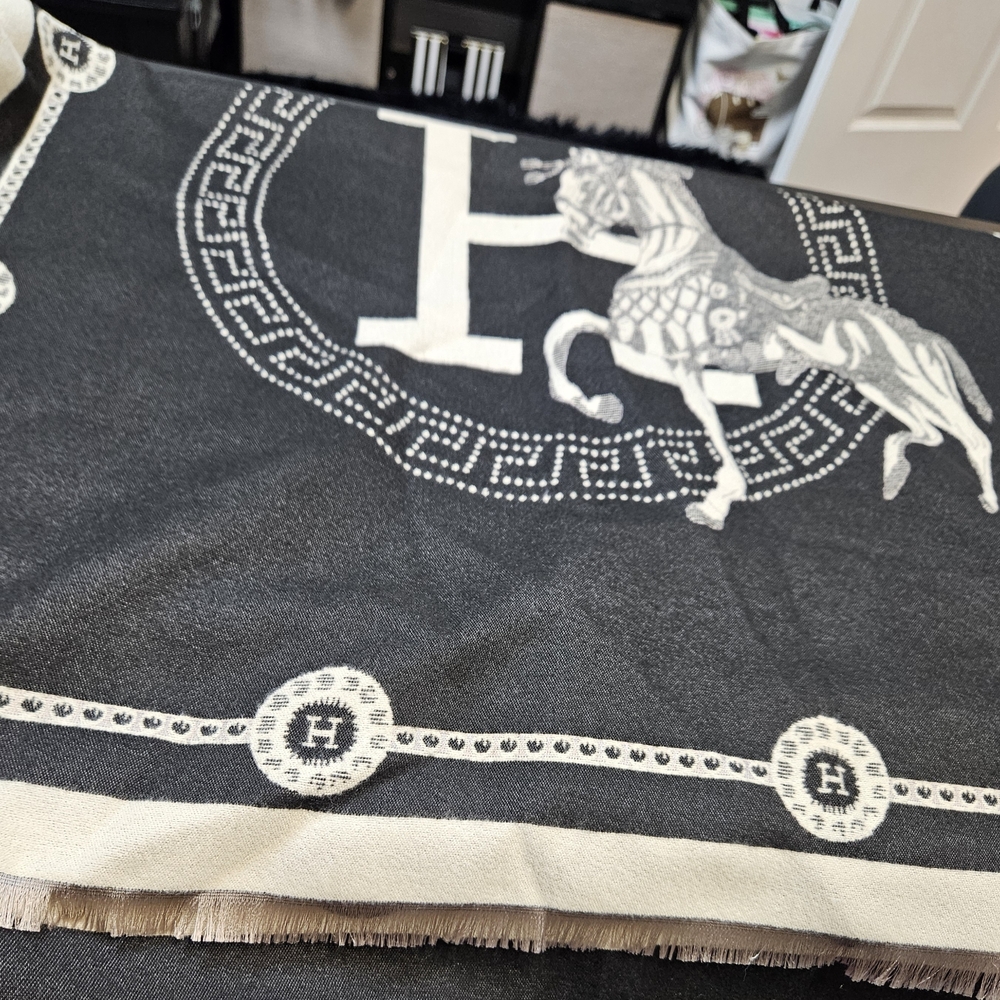 Black and White Horse Print Scarf
